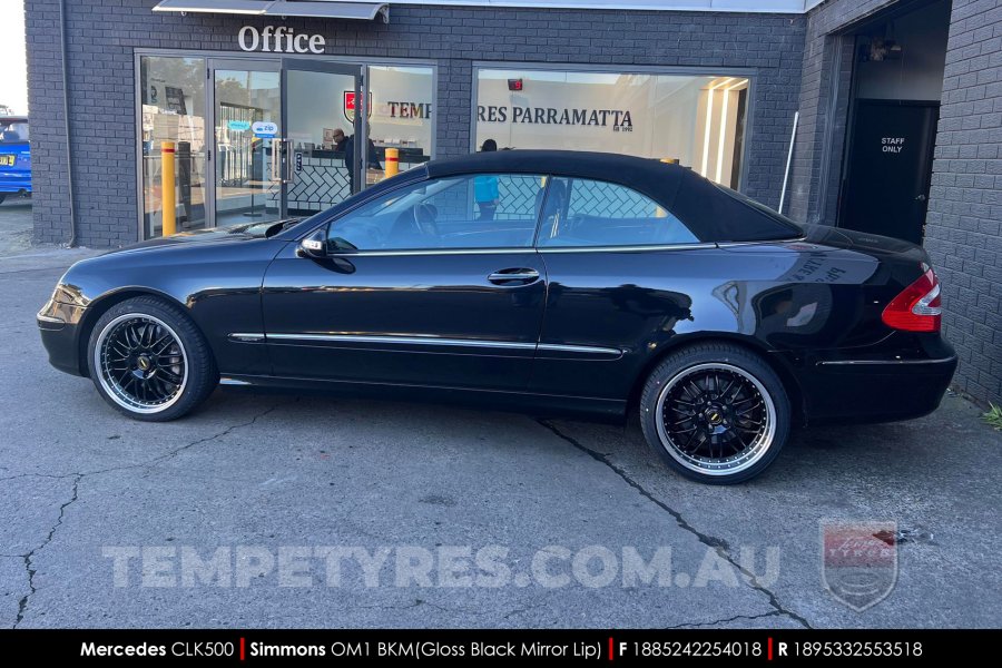 18x8.5 Simmons OM-1 Gloss Black on Mercedes CLK-Class