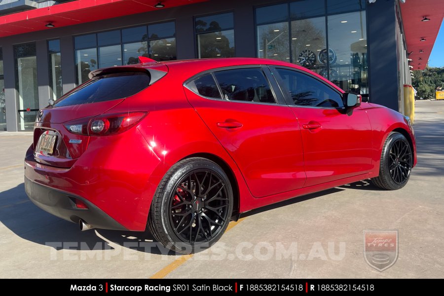 18x8.5 Starcorp Racing SR01 Satin Black on Mazda 3