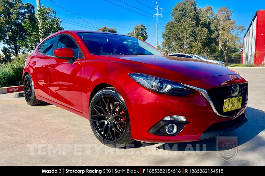 18x8.5 Starcorp Racing SR01 Satin Black on Mazda 3