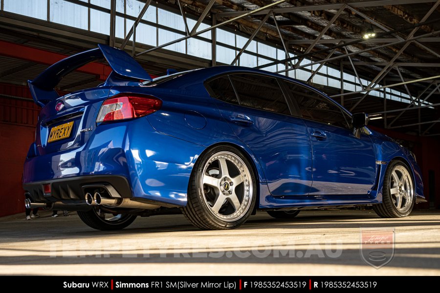 19x8.5 19x9.5 Simmons FR-1 Silver on Subaru WRX