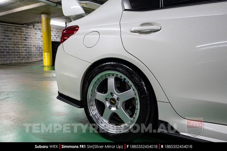 18x8.5 18x9.5 Simmons FR-1 Silver on Subaru WRX