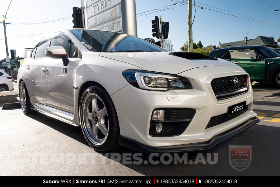 18x8.5 18x9.5 Simmons FR-1 Silver on Subaru WRX