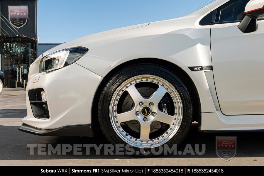 18x8.5 18x9.5 Simmons FR-1 Silver on Subaru WRX