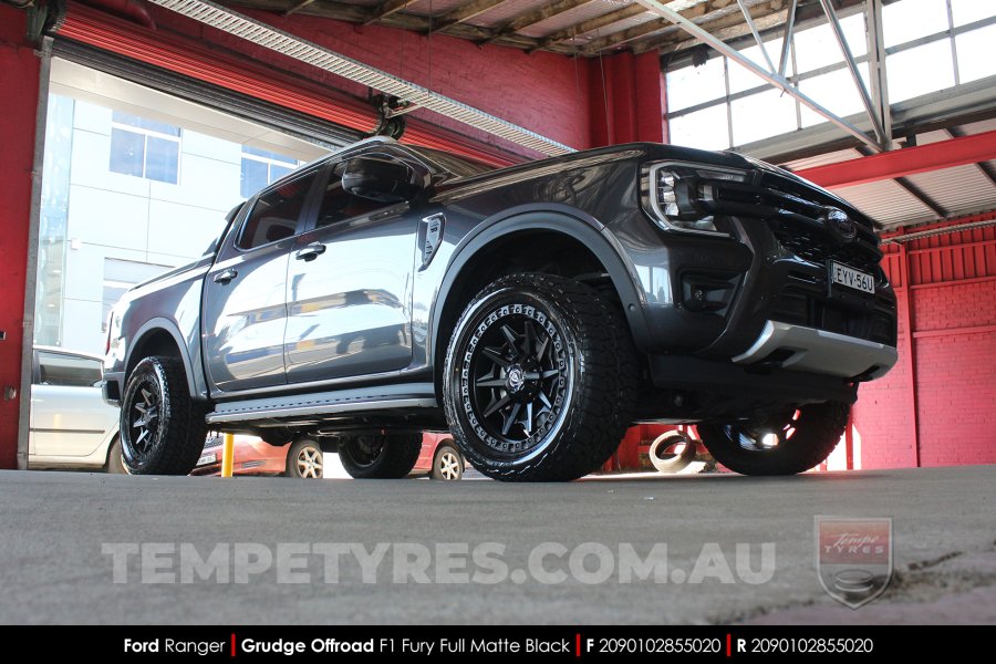 20x9.0 Grudge Offroad F1 Fury Full Matte Black on Ford Ranger Wildtrak