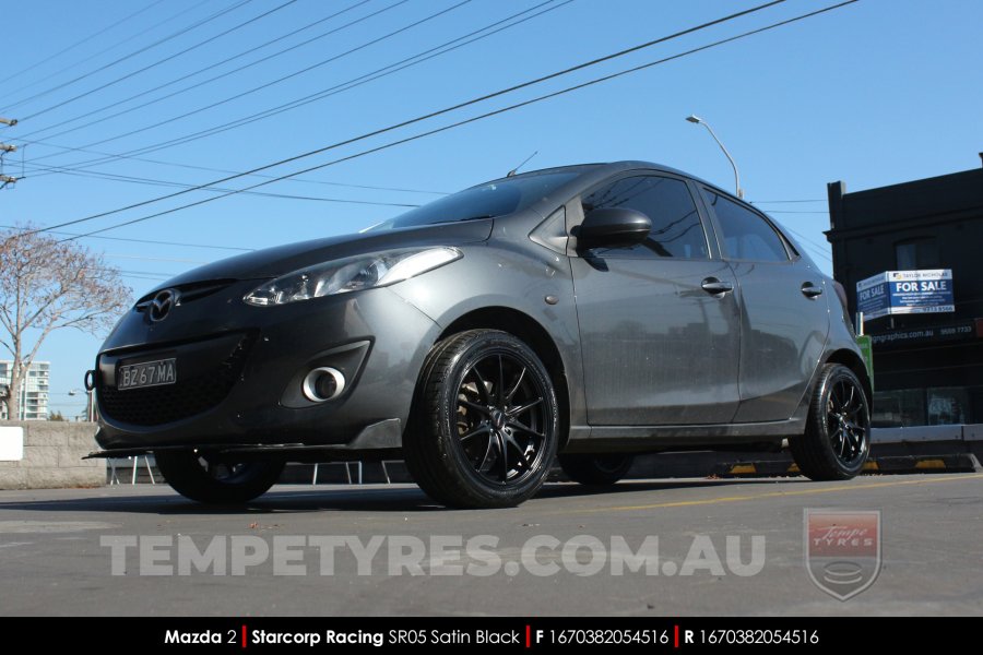 16x7.0 Starcorp Racing SR05 Satin Black on Mazda 2