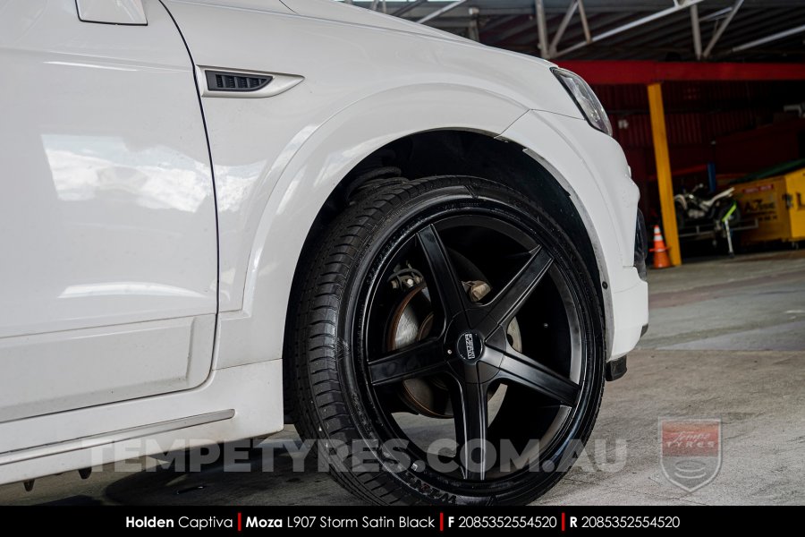 20x8.5 MOZA 907 Storm Satin Black on Holden Captiva