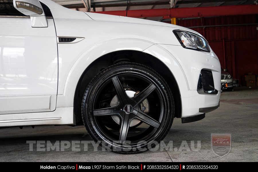 20x8.5 MOZA 907 Storm Satin Black on Holden Captiva