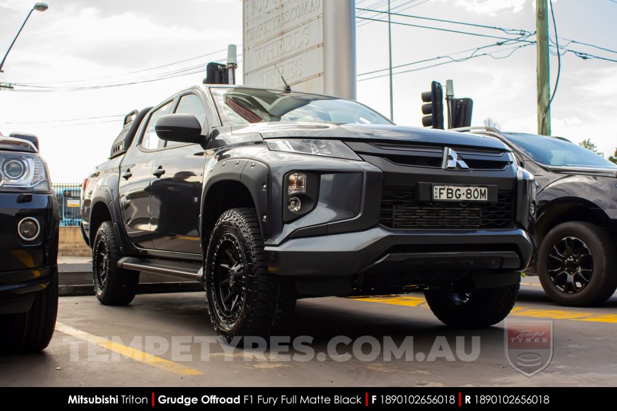 18x9.0 Grudge Offroad F1 Fury Full Matte Black on Mitsubishi Triton