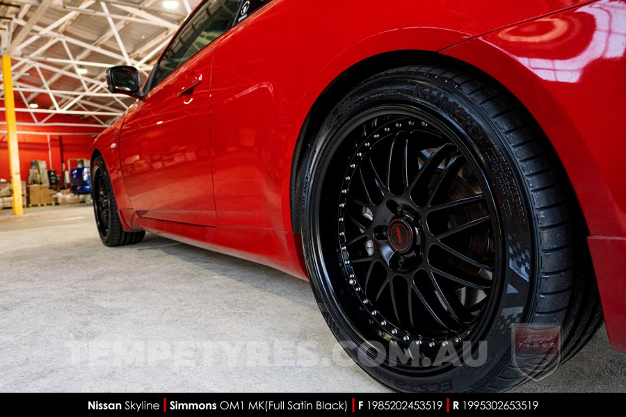 19x8.5 19x9.5 Simmons OM-1 Satin Black on Nissan Skyline