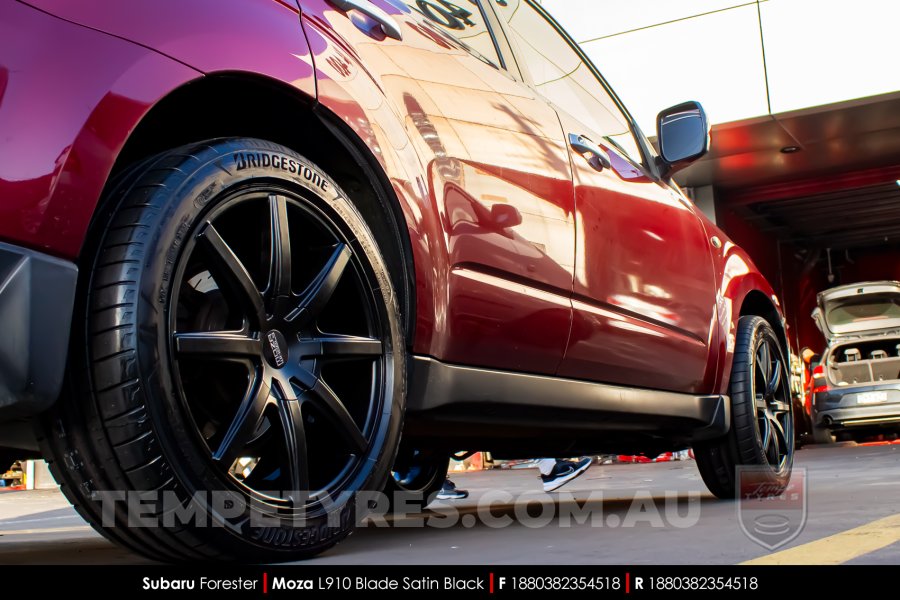 18x8.0 MOZA 910 Blade Satin Black on Subaru Forester