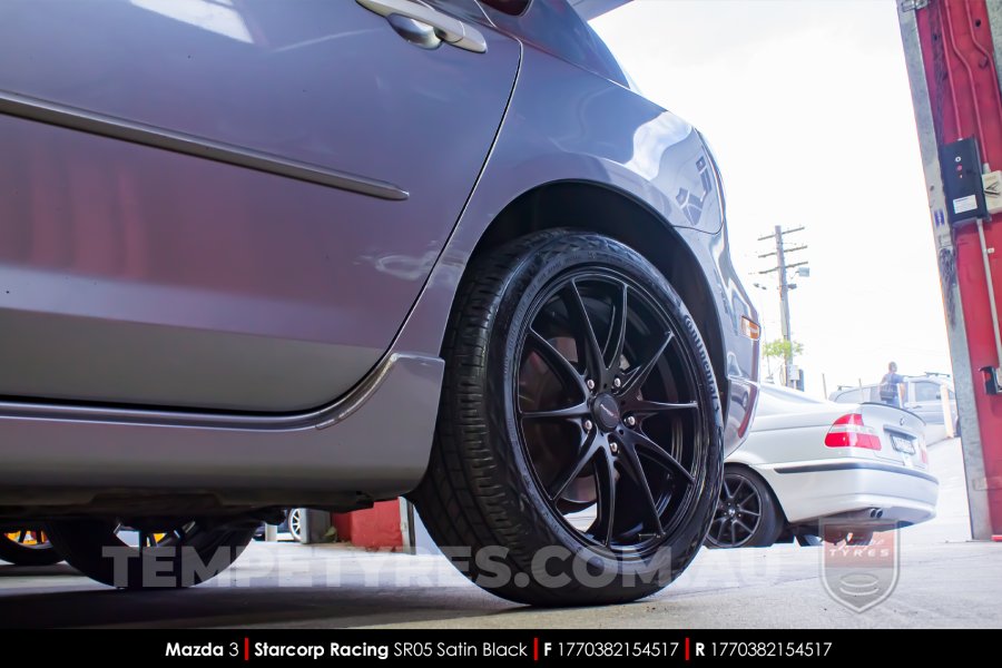 17x7.0 Starcorp Racing SR05 Satin Black on Mazda 3