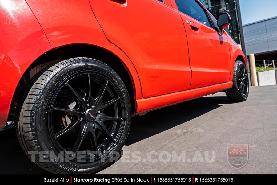 15x6.5 Starcorp Racing SR05 Satin Black on Suzuki Alto