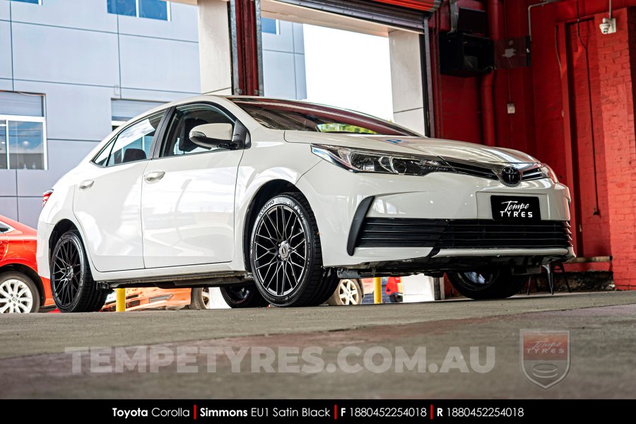 18x8.0 Simmons EU1 Satin Black on Toyota Corolla