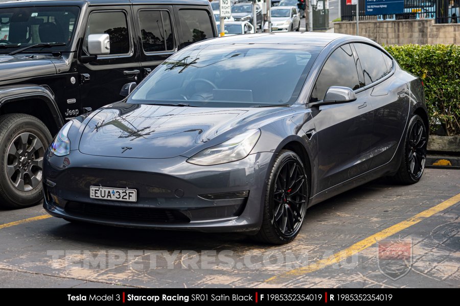 19x8.5 Starcorp Racing SR01 Satin Black on Tesla Model 3