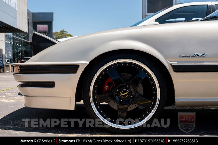 18x7.0 18x8.5 Simmons FR-1 Gloss Black on Mazda RX7