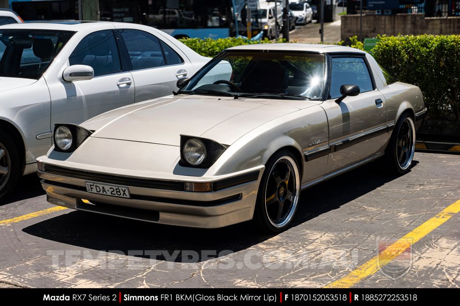 18x7.0 18x8.5 Simmons FR-1 Gloss Black on Mazda RX7