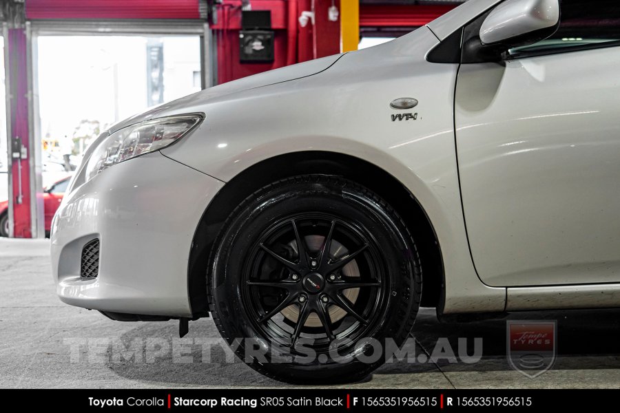 15x6.5 Starcorp Racing SR05 Satin Black on Toyota Corolla