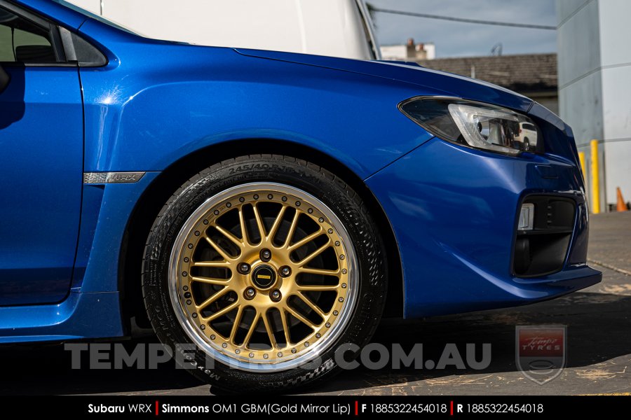 18x8.5 Simmons OM-1 Gold on Subaru WRX