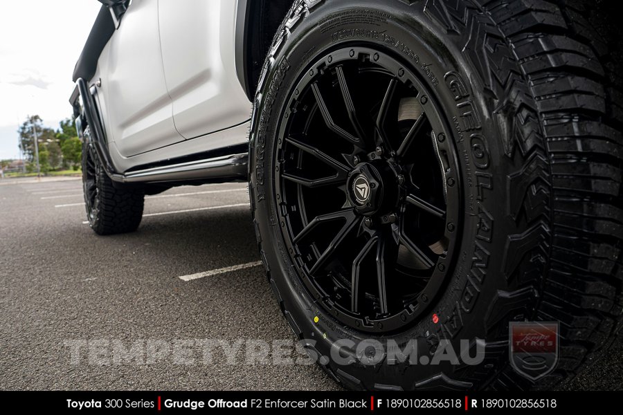 18x9.0 Grudge Offroad F2 Enforcer Satin Black on Toyota 300 Series