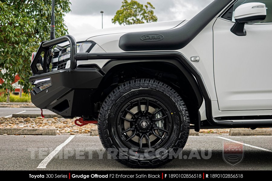 18x9.0 Grudge Offroad F2 Enforcer Satin Black on Toyota 300 Series