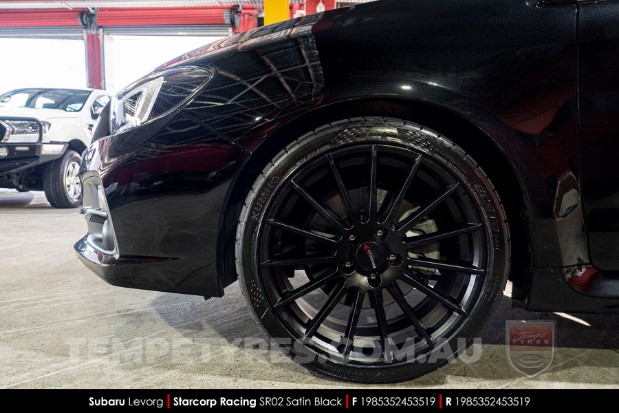 19x8.5 Starcorp Racing SR02 Satin Black on Subaru Levorg