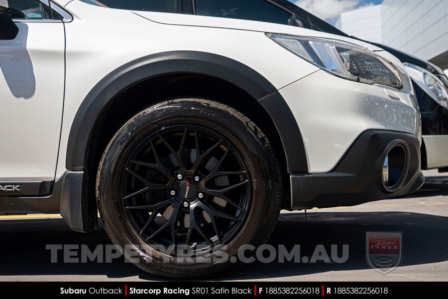 18x8.5 Starcorp Racing SR01 Satin Black on Subaru Outback