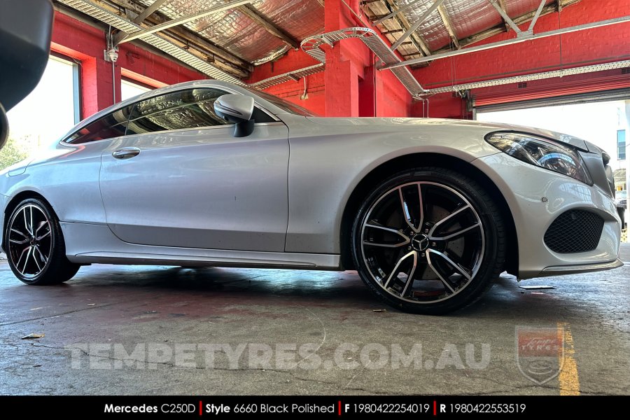 19x8.0 6660 Black Polished on Mercedes C-Class