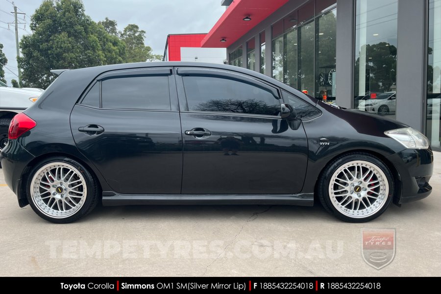 18x8.5 18x9.5 Simmons OM-1 Silver on Toyota Corolla