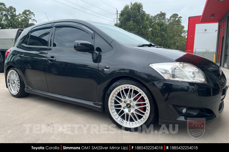 18x8.5 18x9.5 Simmons OM-1 Silver on Toyota Corolla