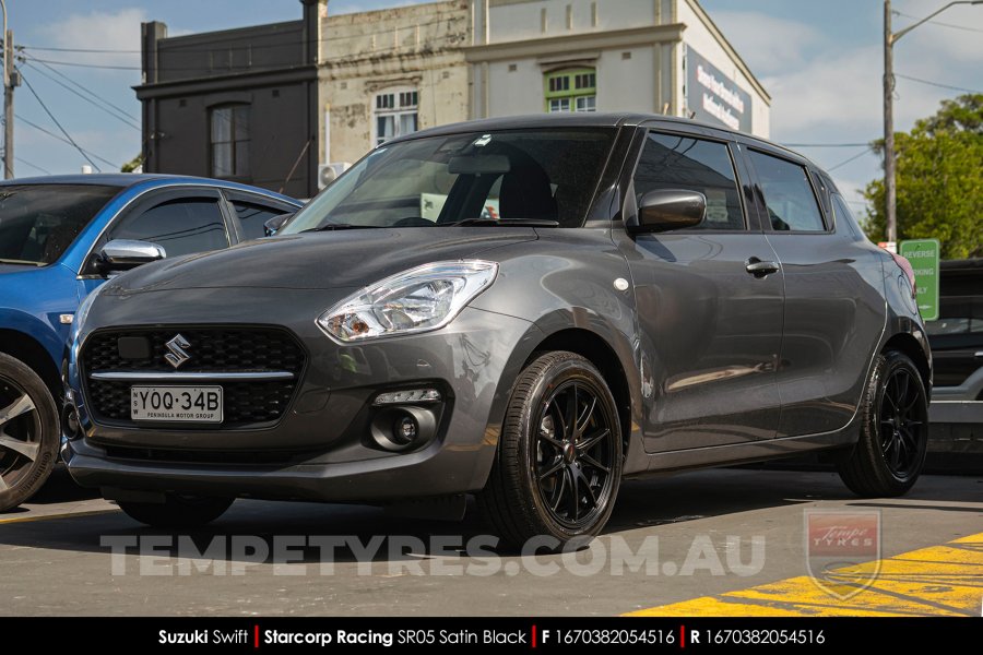 16x7.0 Starcorp Racing SR05 Satin Black on Suzuki Swift