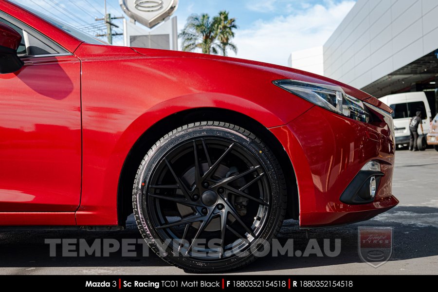 18x8.0 SC Racing TC01 Matt Black on Mazda 3