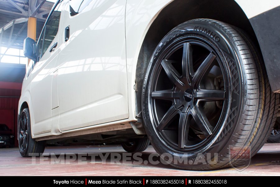 18x8.0 MOZA 910 Blade Satin Black on Toyota Hiace