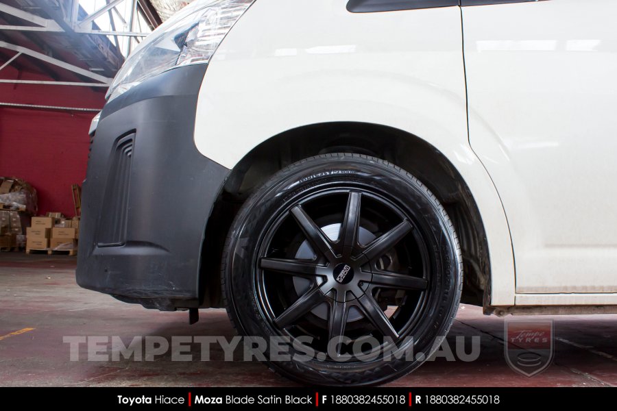 18x8.0 MOZA 910 Blade Satin Black on Toyota Hiace