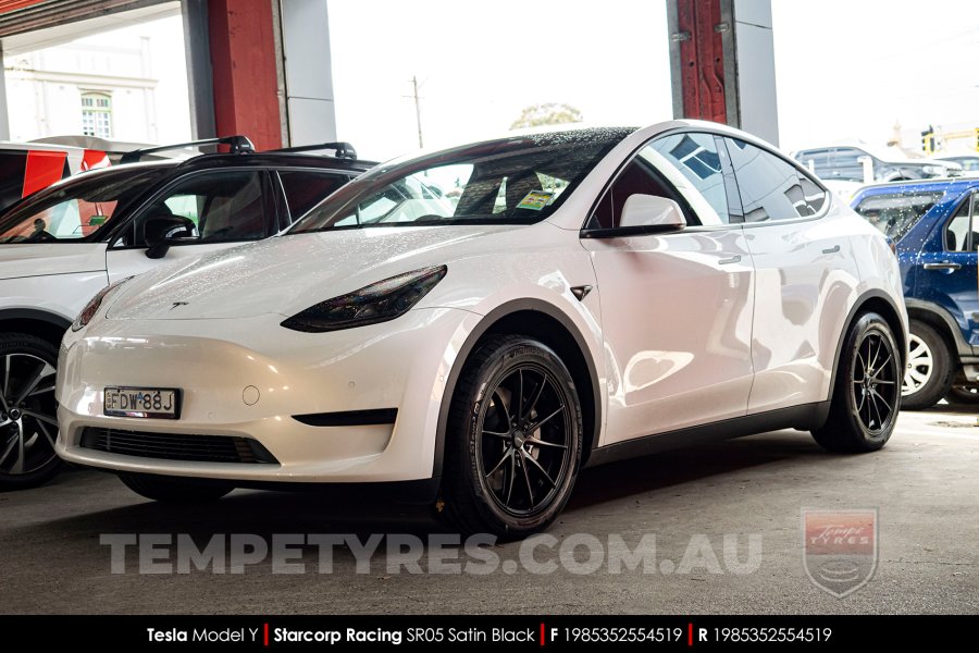 19x8.5 Starcorp Racing SR05 Satin Black on Tesla Model Y