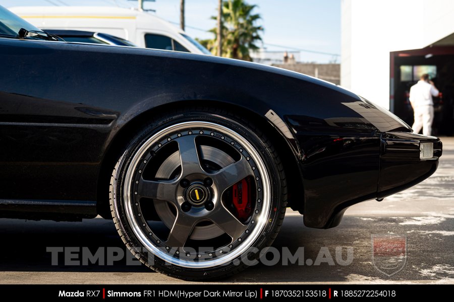 18x7.0 18x8.5 Simmons FR-1 Hyper Dark on Mazda RX7