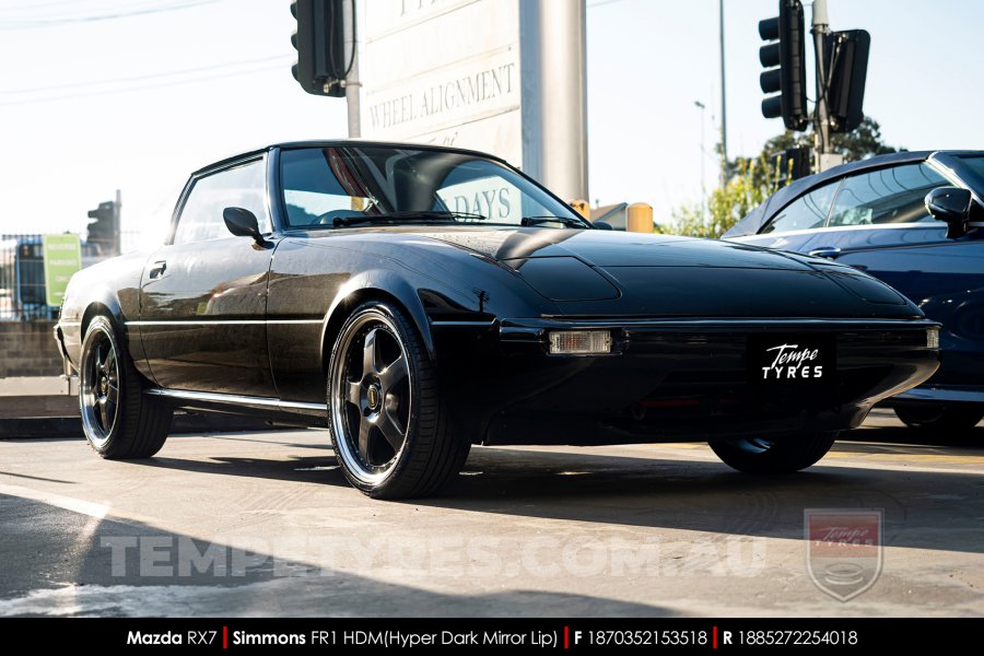 18x7.0 18x8.5 Simmons FR-1 Hyper Dark on Mazda RX7