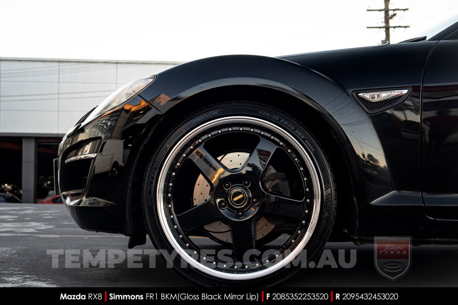 20x8.5 20x9.5 Simmons FR-1 Gloss Black on Mazda RX8