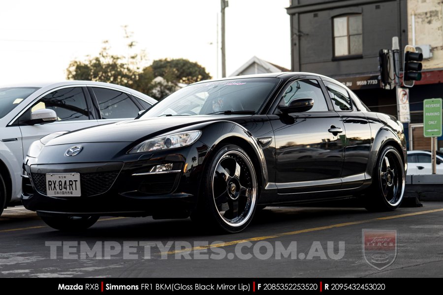 20x8.5 20x9.5 Simmons FR-1 Gloss Black on Mazda RX8