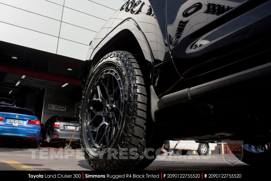 20x9.0 Simmons Rugged R4 Black Tinted on Toyota Landcruiser