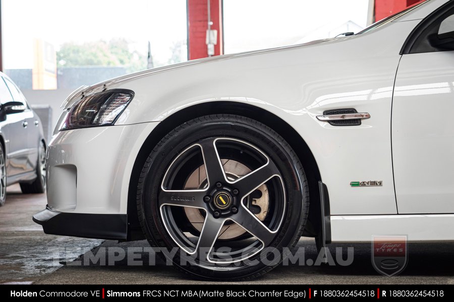 18x8.0 18x9.0 Simmons FR-CS Matte Black Chamfer Edge on Holden Commodore VE