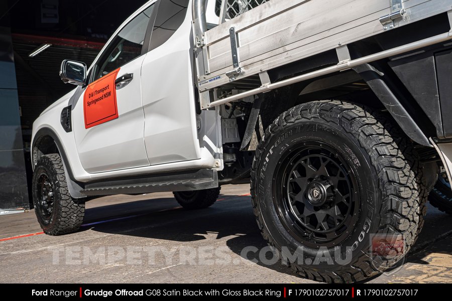 17x9.0 Grudge Offroad G08 Satin Black with Gloss Black Ring on Ford Ranger