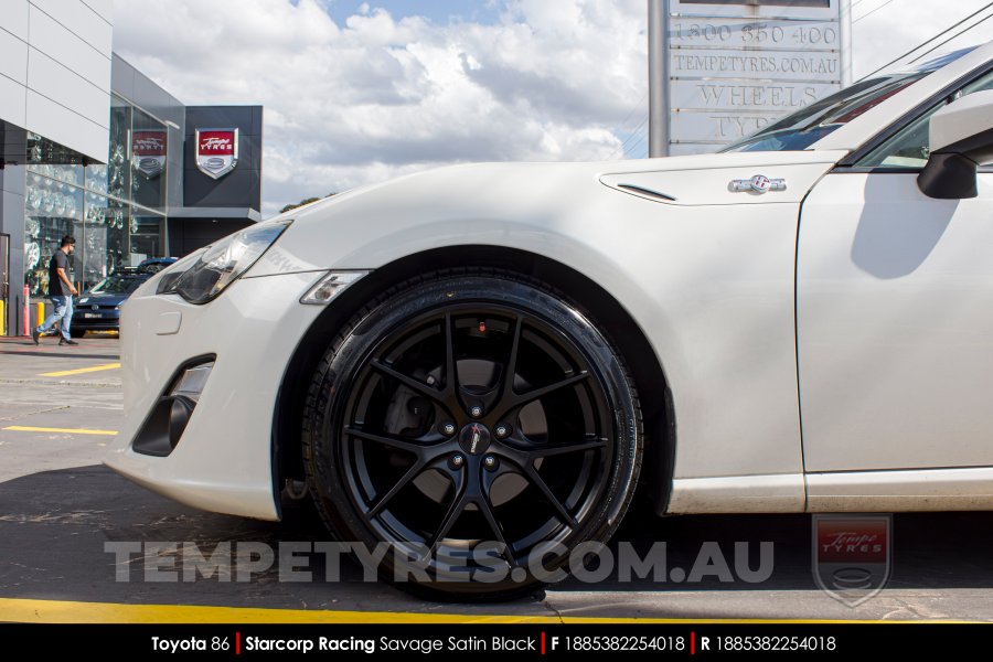 18x8.5 Starcorp Racing L1780 Savage Satin Black on Toyota 86