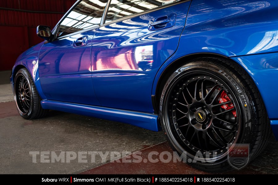 18x8.5 Simmons OM-1 Satin Black on Subaru WRX