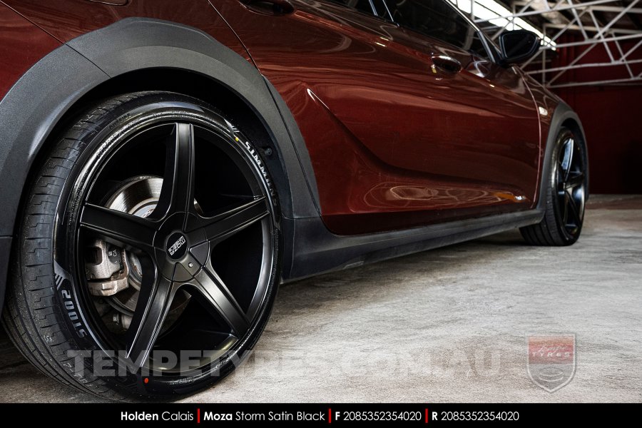20x8.5 MOZA 907 Storm Satin Black on Holden Calais