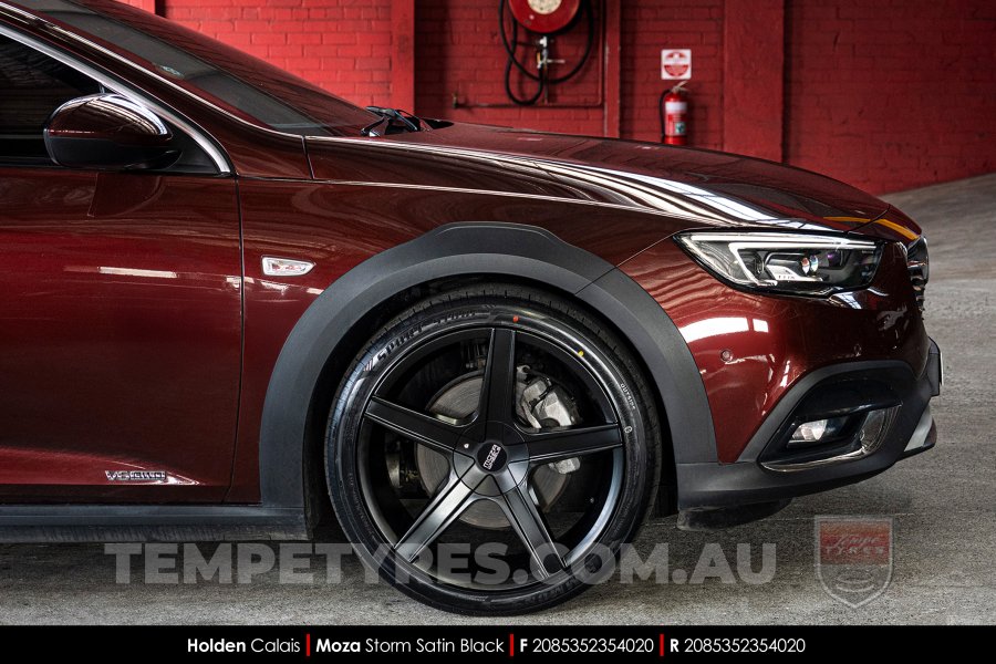 20x8.5 MOZA 907 Storm Satin Black on Holden Calais