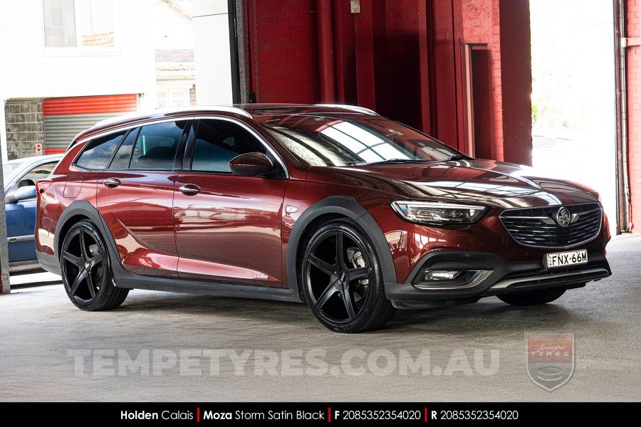 20x8.5 MOZA 907 Storm Satin Black on Holden Calais