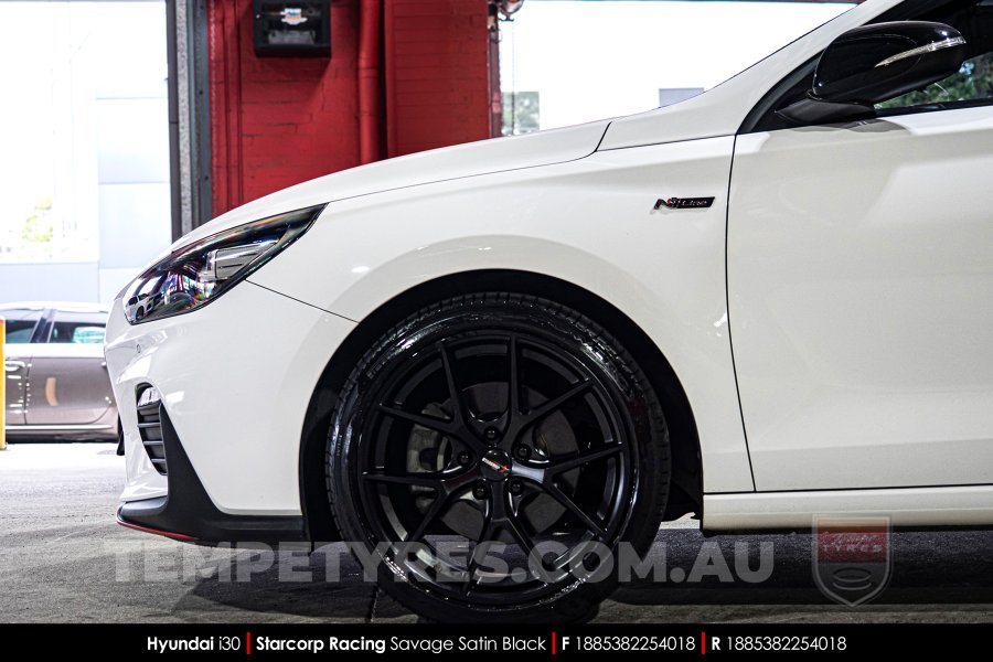 18x8.5 Starcorp Racing L1780 Savage Satin Black on Hyundai i30