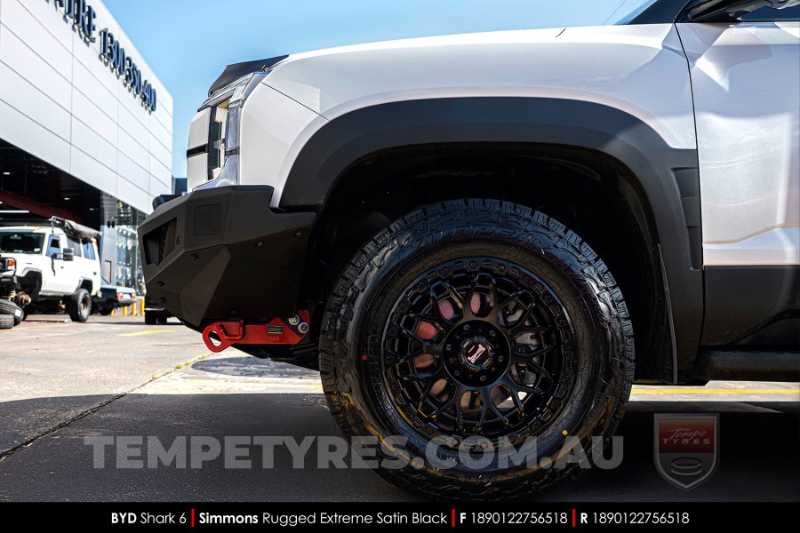 18x9.0 Simmons Rugged Extreme Satin Black on BYD Shark 6