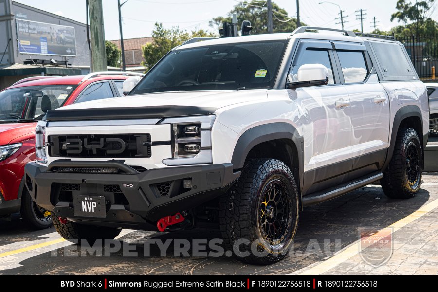 18x9.0 Simmons Rugged Extreme Satin Black on BYD Shark 6