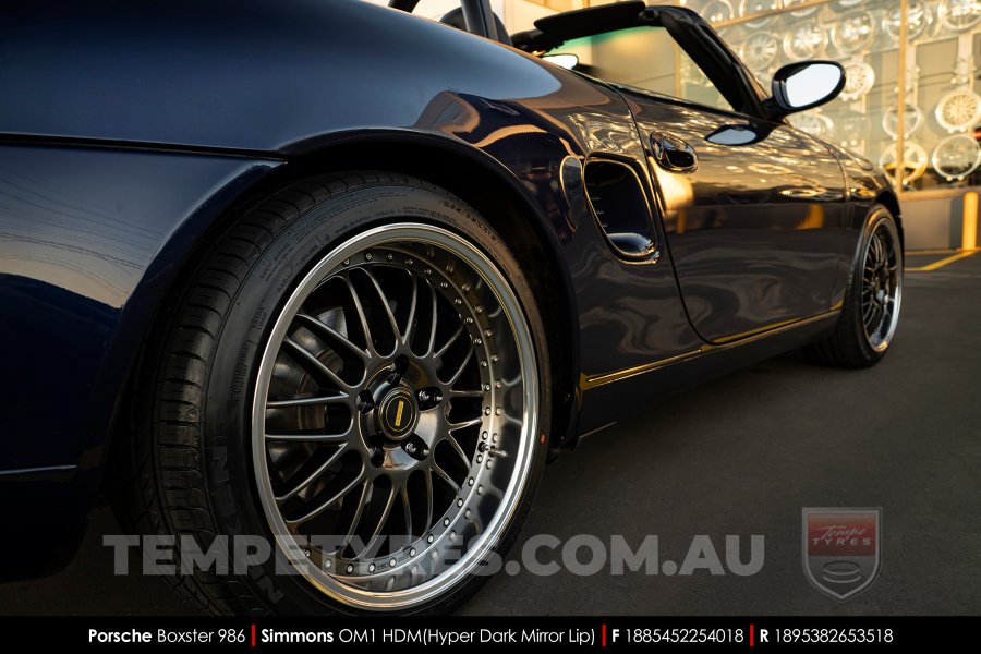 18x8.5 18x9.5 Simmons OM-1 Hyper Dark on Porsche Boxster